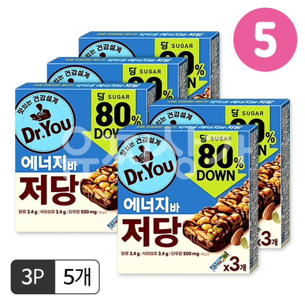 오리온 닥터유 에너지바 저당 50g 3개입(50gx3p)x5개/저당간식 단백질간식 회사간식 단백질바