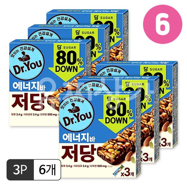 오리온 닥터유 에너지바 저당 50g 3개입(50gx3p)x6개/저당간식 단백질간식 회사간식 단백질바