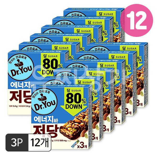 오리온 닥터유 에너지바 저당 50g 3개입(50gx3p)x12개/저당간식 단백질간식 회사간식 단백질바