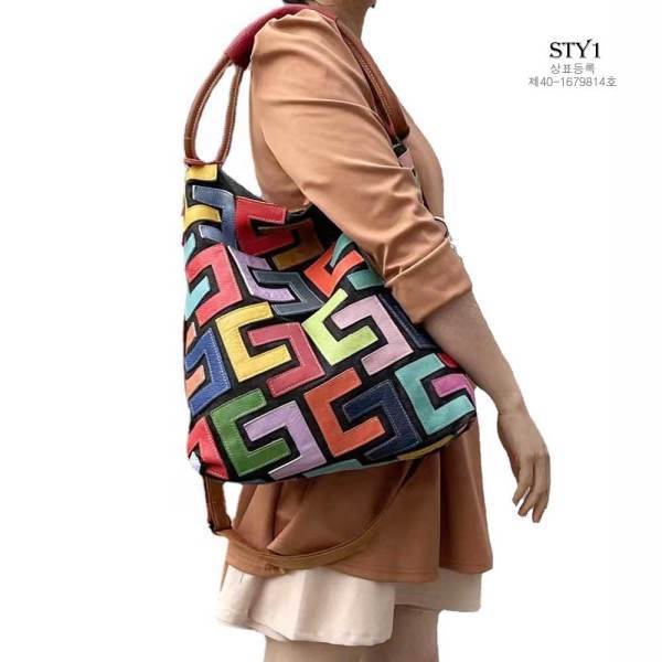 스타일STY1 기하학 컬러패치 천연양가죽 여성숄더백 크로스 빅백 신규론칭 프로모션 데일리 빅사이즈숄더백
