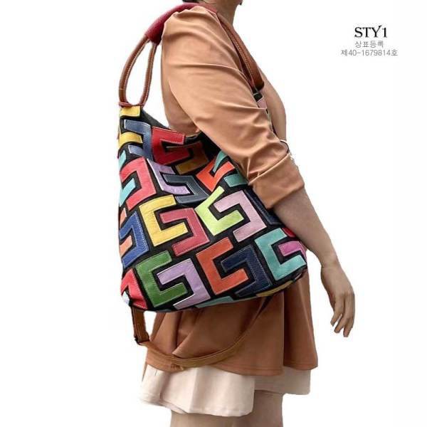 스타일STY1 기하학 컬러패치 천연양가죽 여성숄더백 크로스 빅백 신규론칭 프로모션 데일리 빅사이즈숄더백